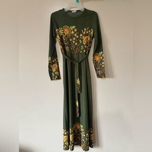 Modanisa Boho Floral Olive Maxi S